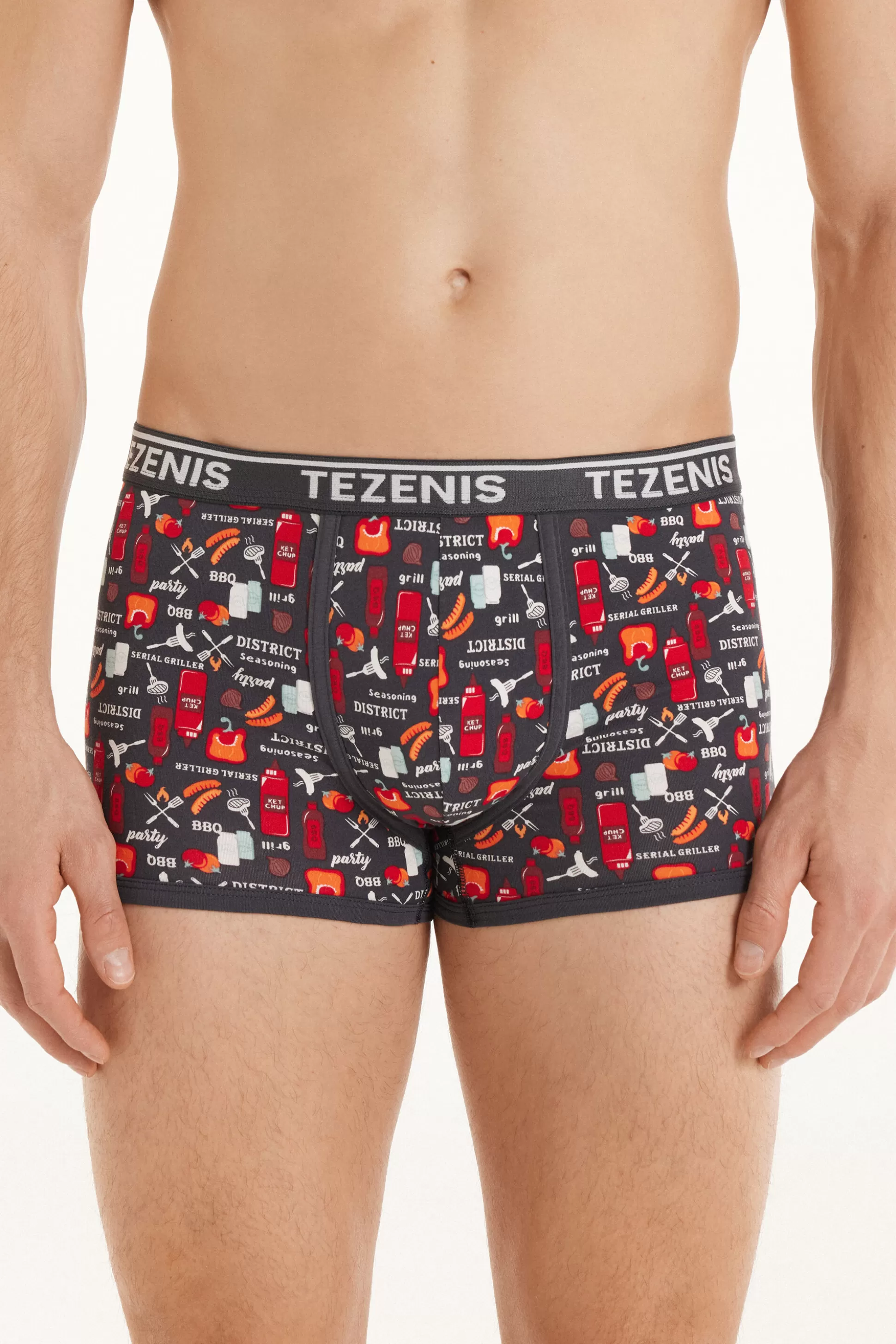 Boxer In Cotone Stampato Bordi A Contrasto Con Logo - Boxer - Uomo | >Tezenis Hot