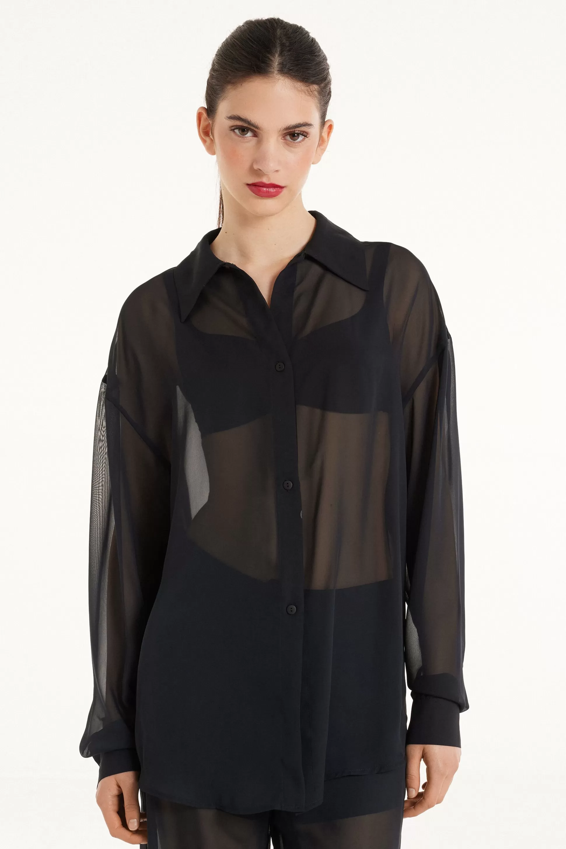 Camicia Manica Lunga In Chiffon - Maglie Maniche Lunghe - Donna | >Tezenis Store