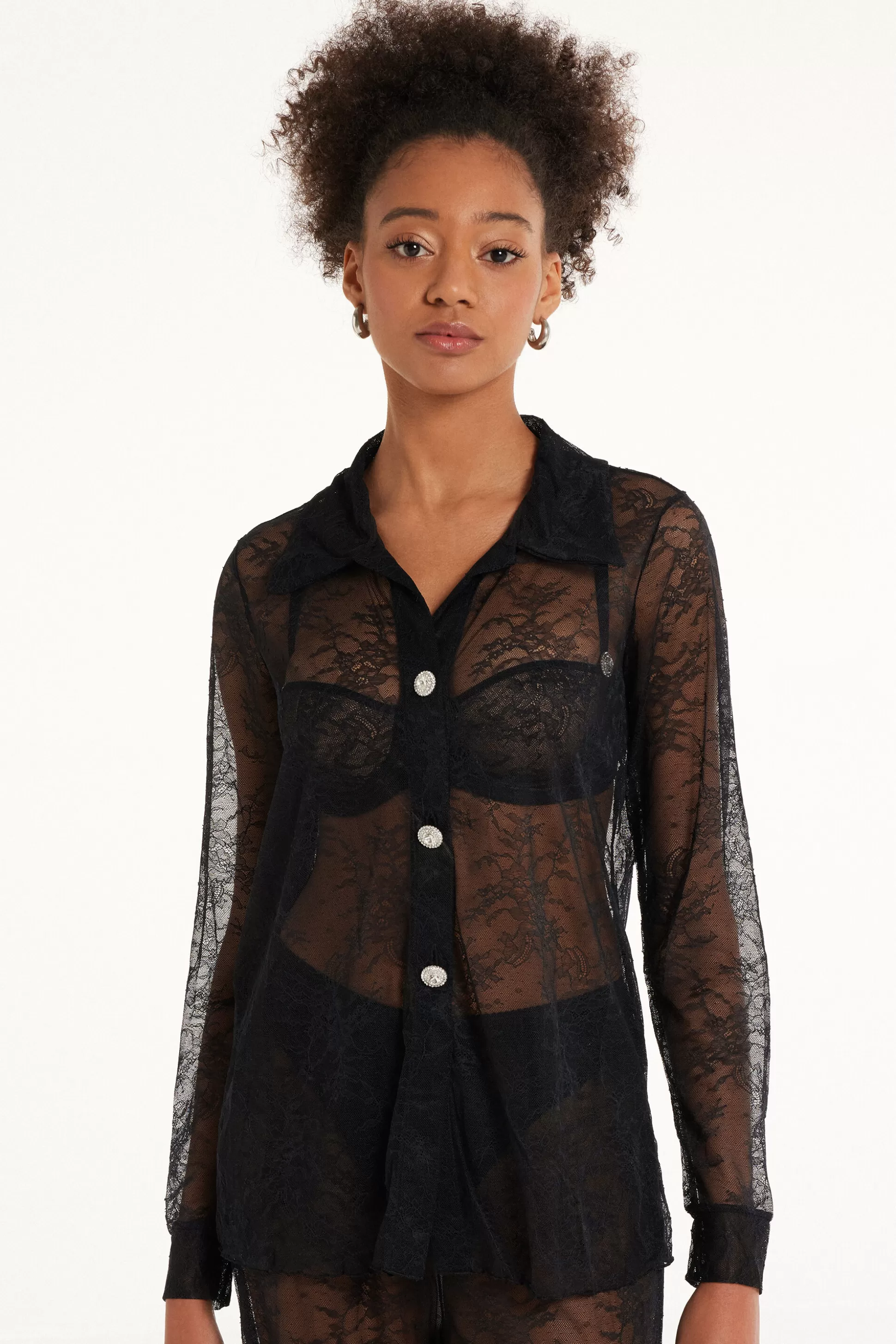 Camicia Manica Lunga In Pizzo Last Night Lace - Maglie Maniche Lunghe - Donna | >Tezenis Cheap