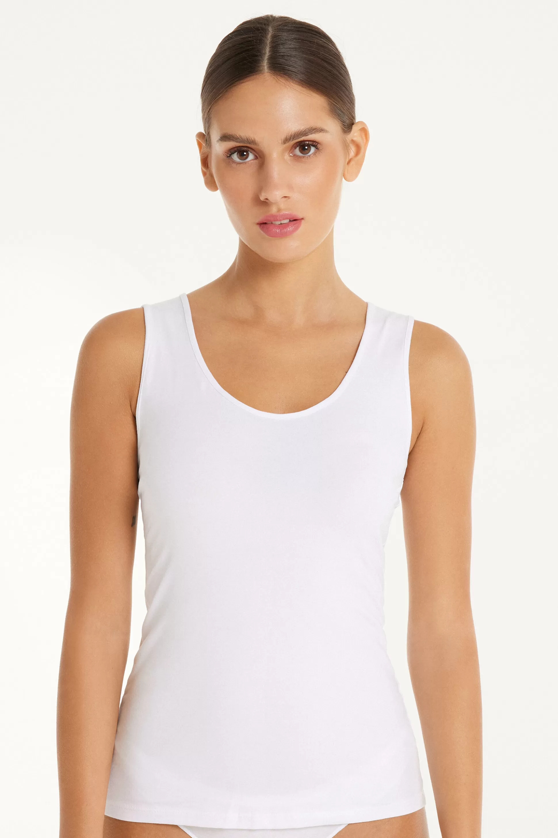 Canotta In Cotone Spalla Larga Scollo Stondato - Canotte E Top - Donna | >Tezenis Online