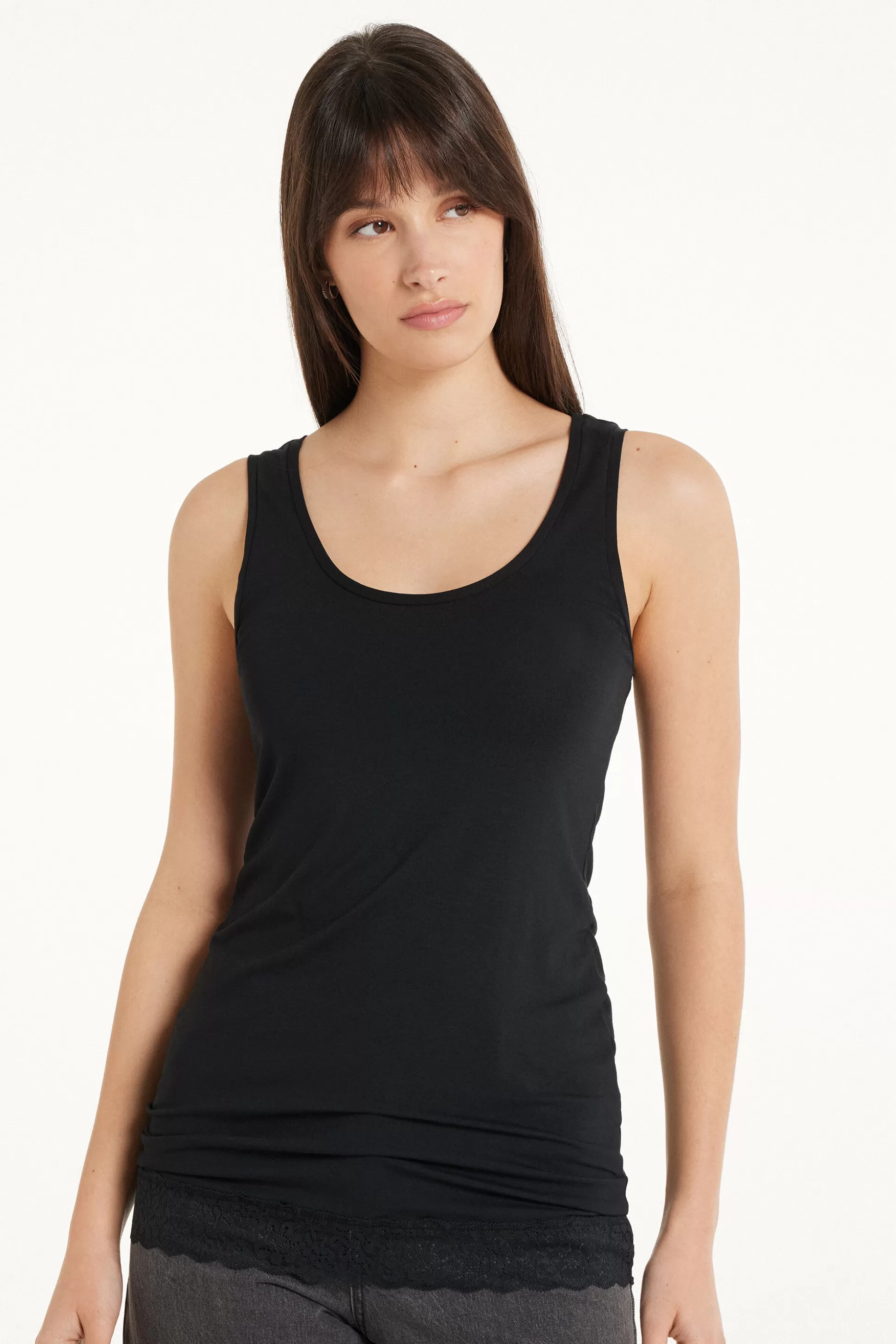 Canotta Lunga A Spalla Larga Viscosa Con Pizzo - Canotte E Top - Donna | >Tezenis New