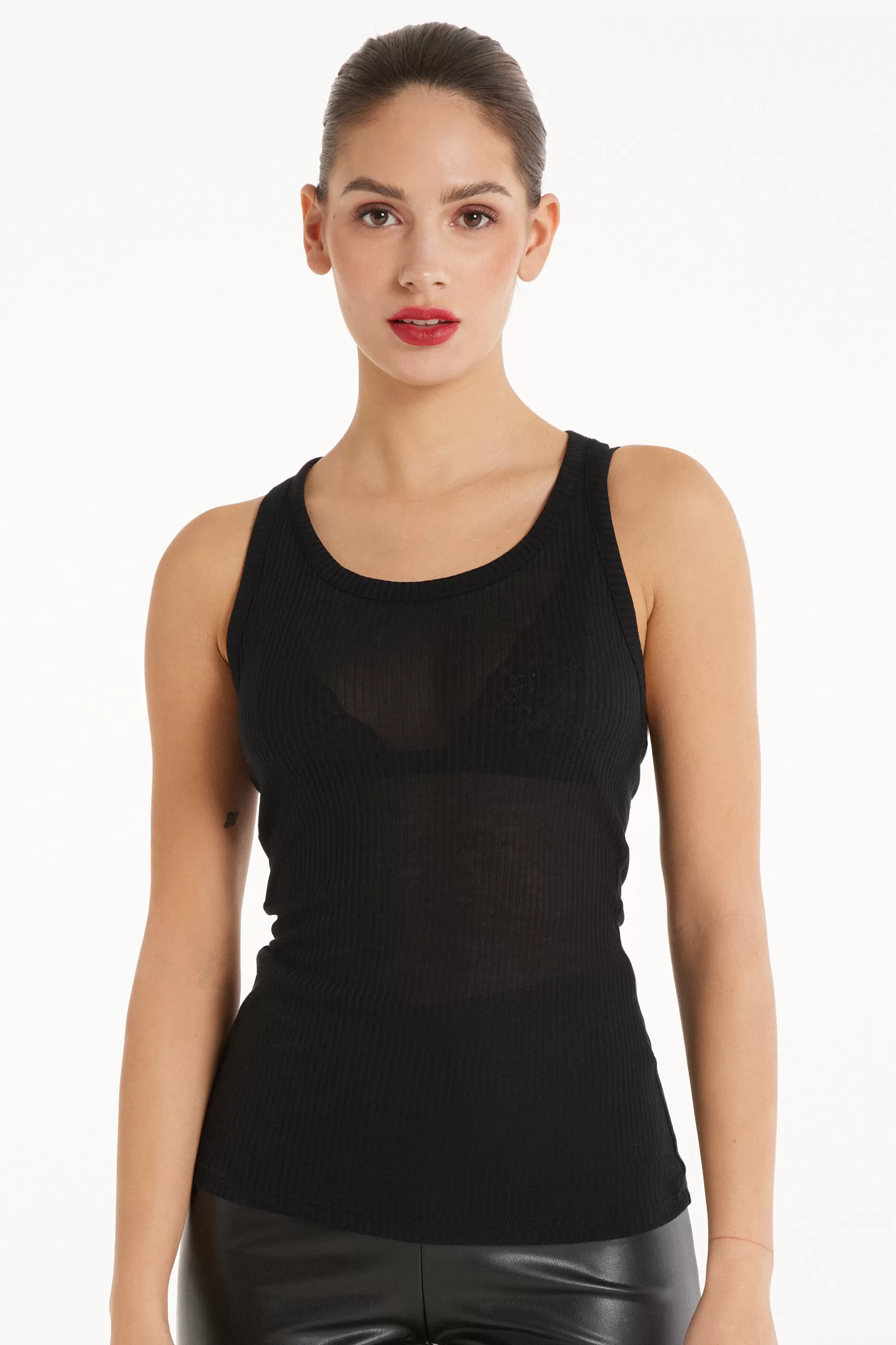 Canotta Scollo Americana Viscosa Ultraleggera A Costine - Canotte E Top - Donna | >Tezenis Outlet