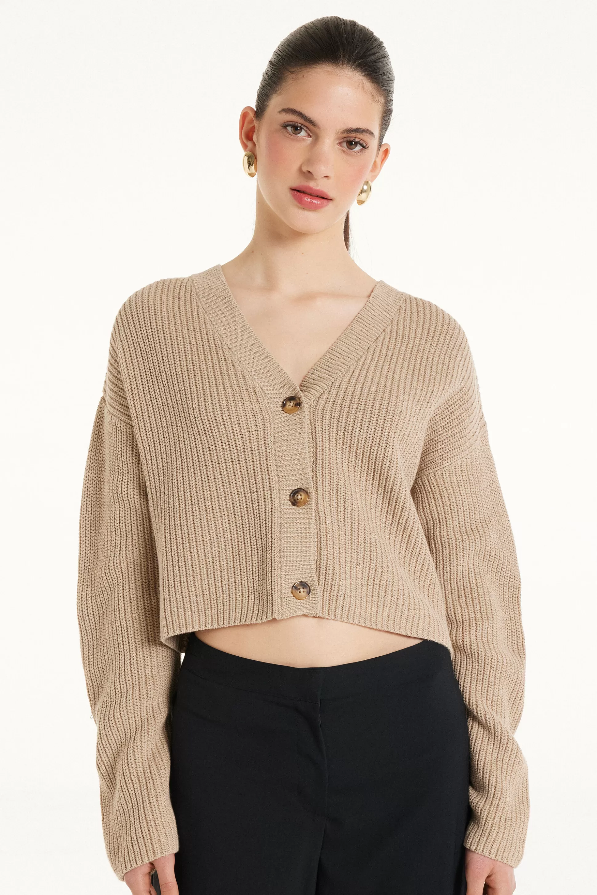 Cardigan Corto Manica Lunga Con Bottoni A Coste - Cardigan E Maglioni - Donna | >Tezenis Discount