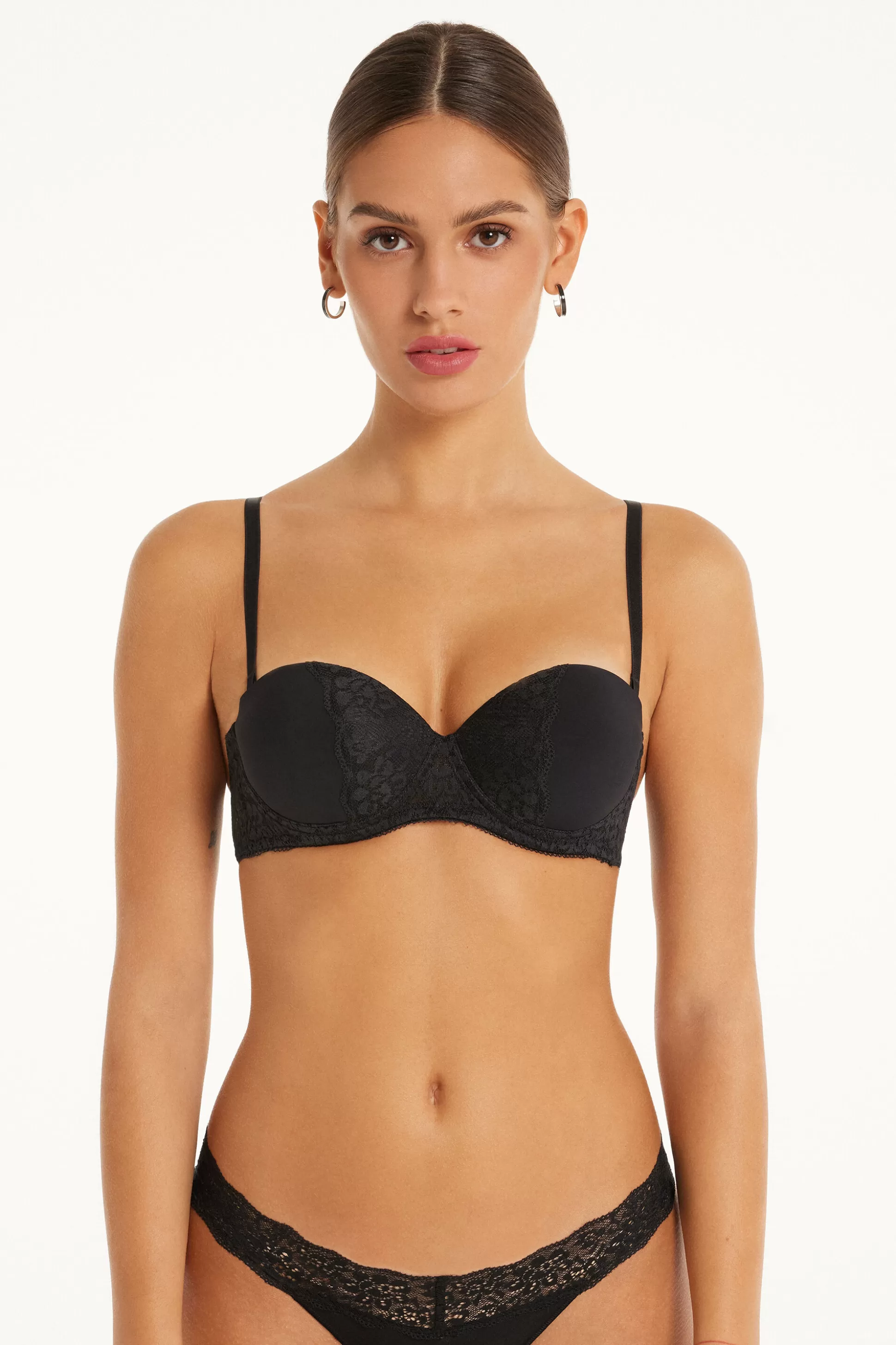 Reggiseno A Fascia Super Imbottito Madrid In Microfibra E Pizzo Riciclato - Fascia E Senza Spalline - Donna | >Tezenis New