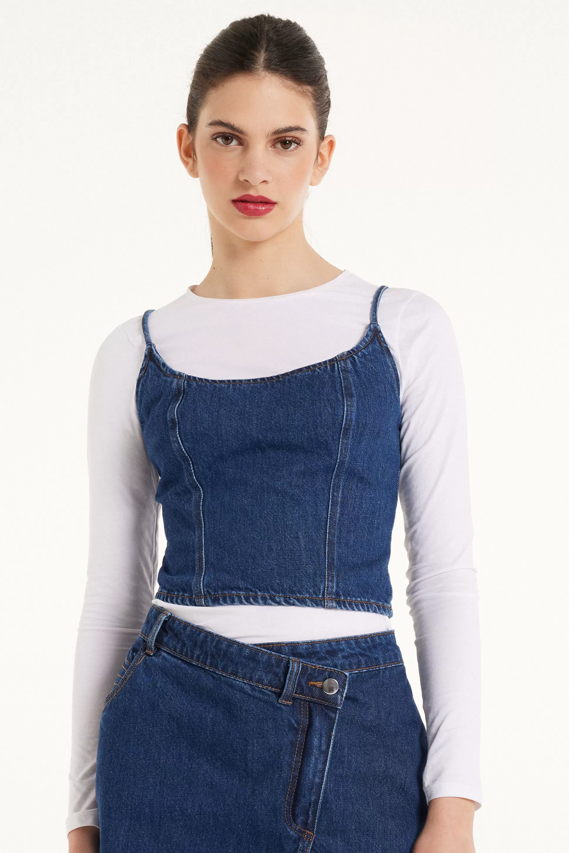 Top Corto In Denim Con Spalline Sottili - Canotte E Top - Donna | >Tezenis Discount