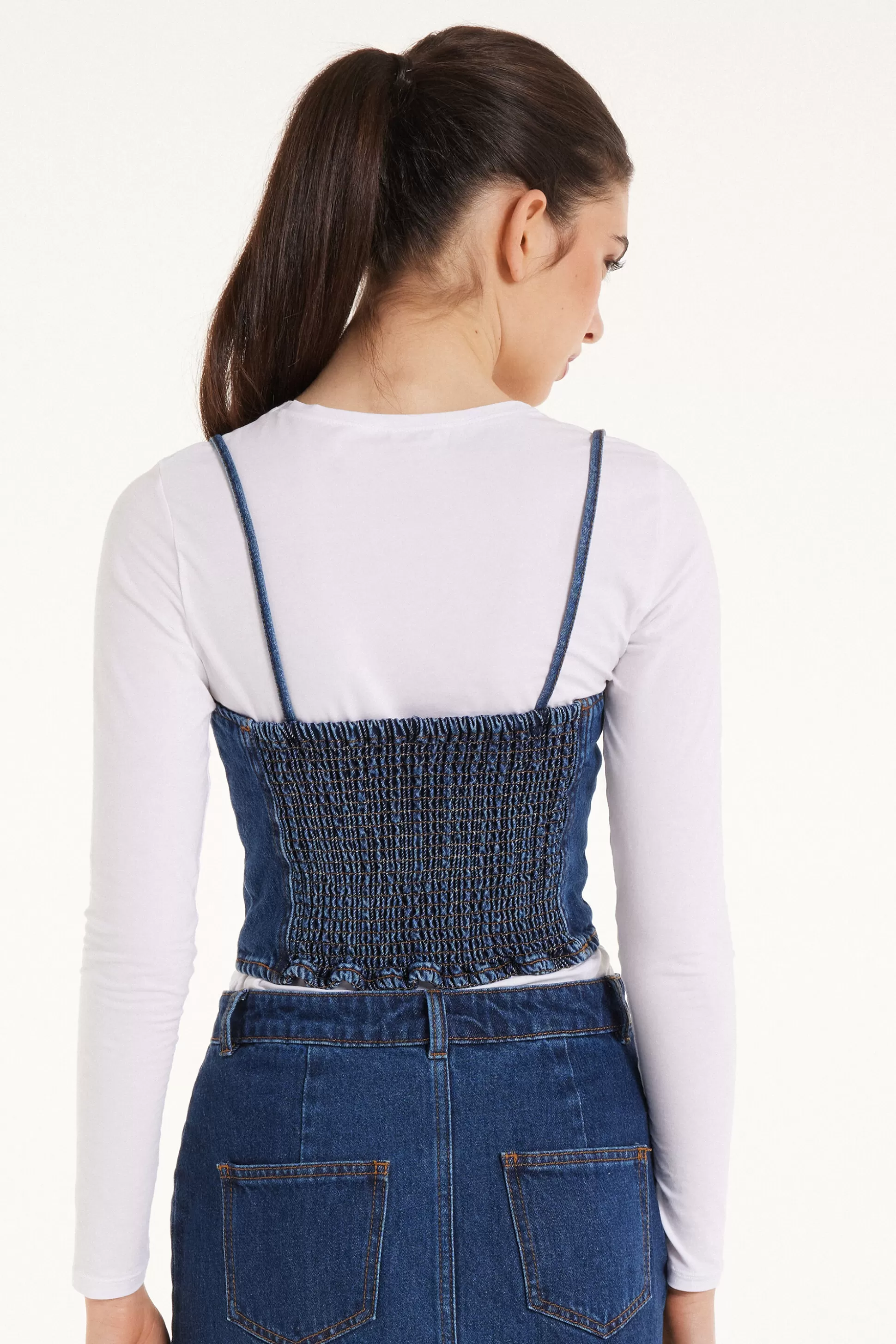 Top Corto In Denim Con Spalline Sottili - Canotte E Top - Donna | >Tezenis Discount