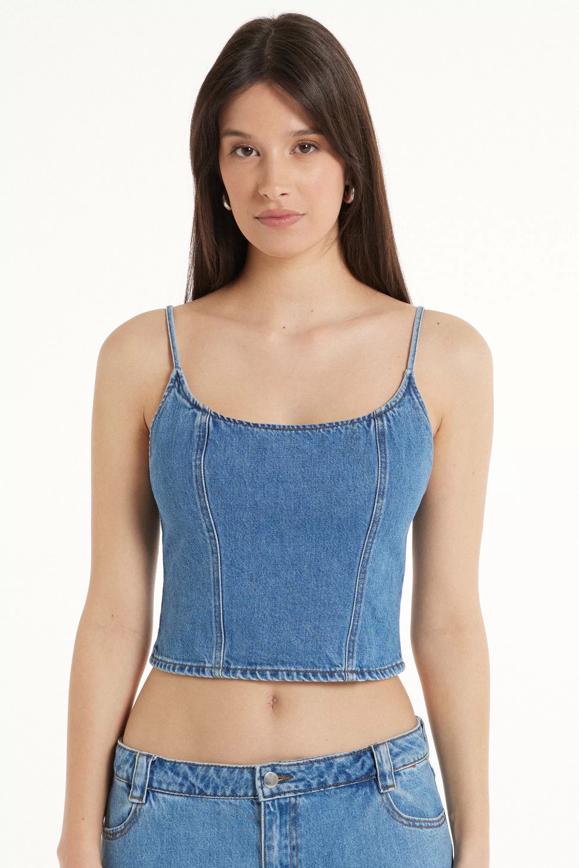 Top Corto In Denim Con Spalline Sottili - Canotte E Top - Donna | >Tezenis New