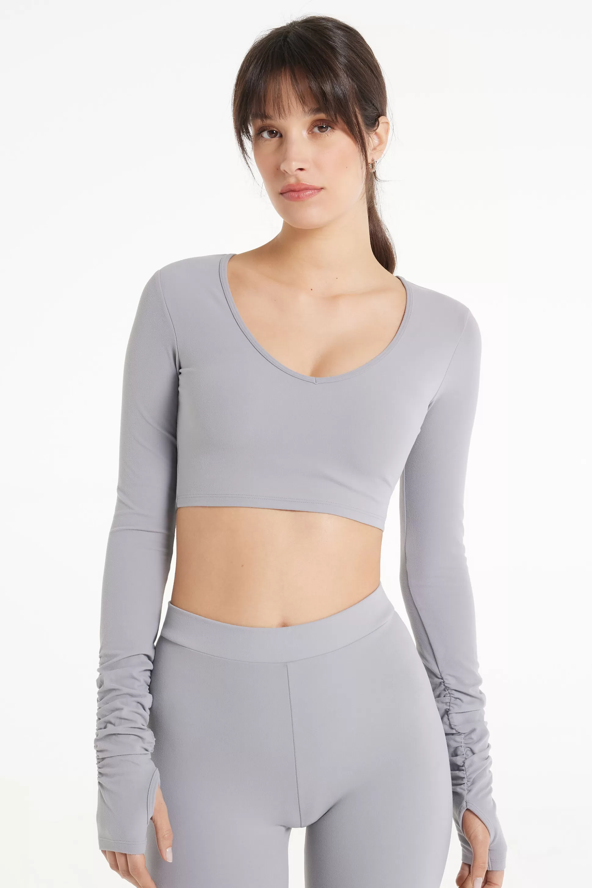 Top Corto Scollo A Cuore Maniche Lunghe In Microfibra Morbida - Maglie Maniche Lunghe - Donna | >Tezenis Fashion