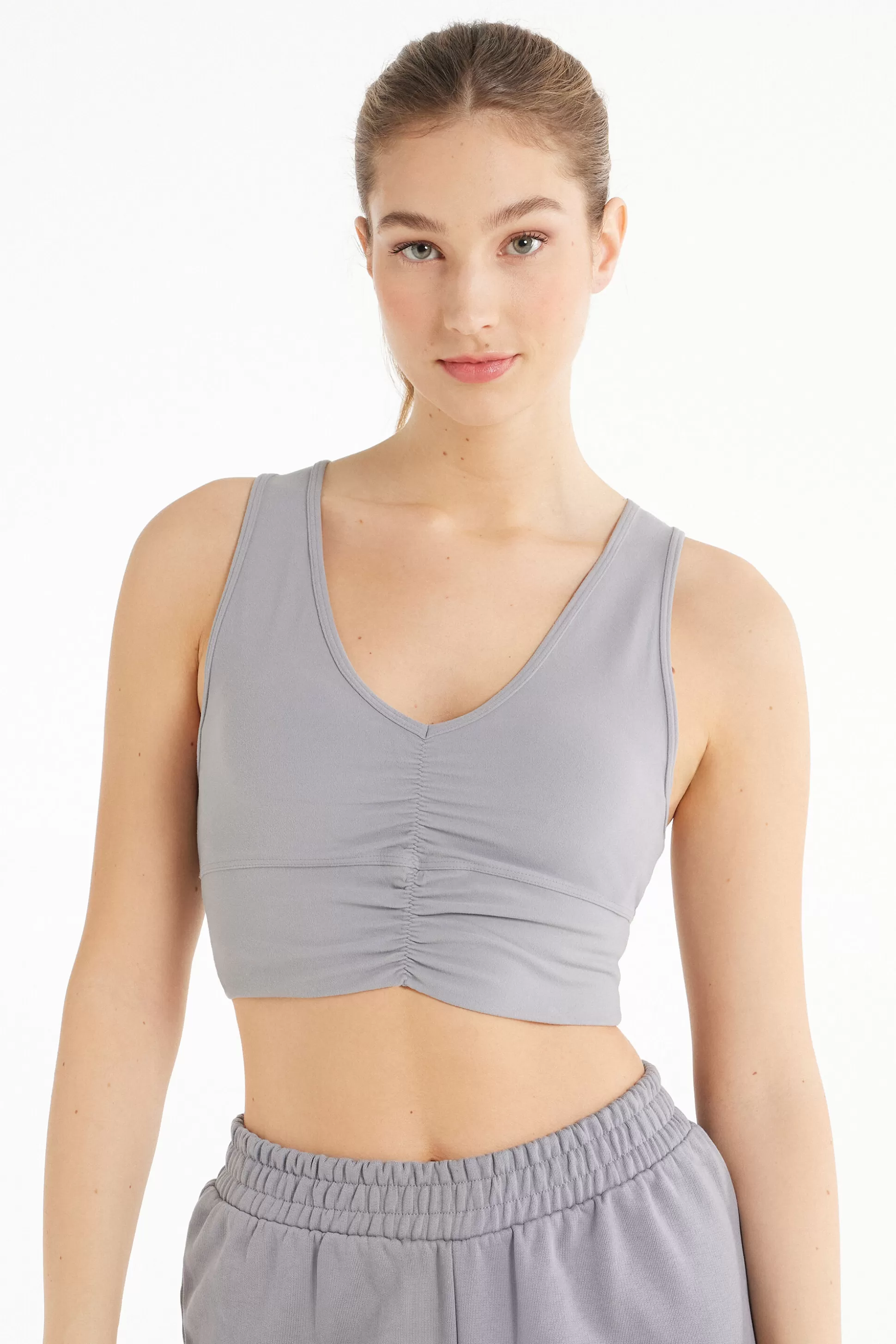 Top Corto Scollo Americana Con Arriccio In Microfibra Morbida - Canotte E Top - Donna | >Tezenis Store