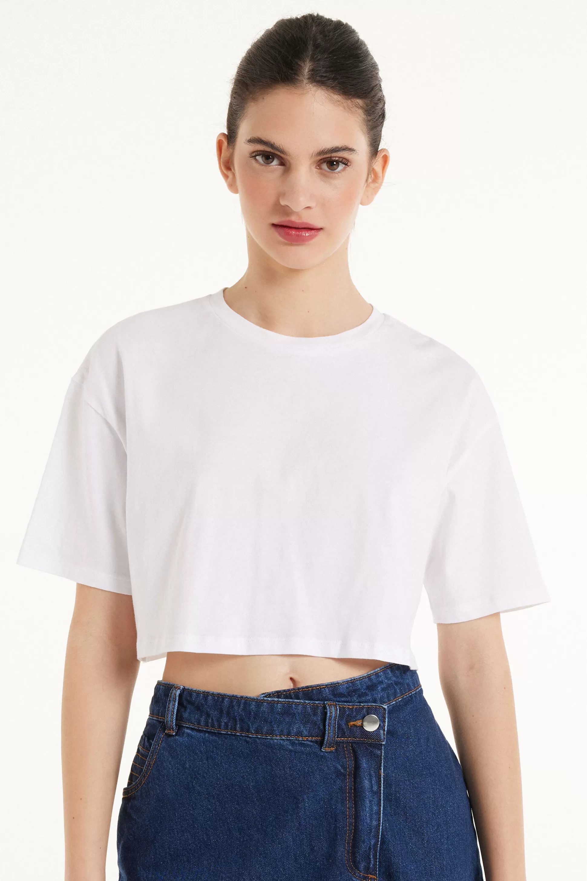 T-Shirt Corta Boxy Girocollo In Cotone - Magliette Maniche Corte - Donna | >Tezenis Shop