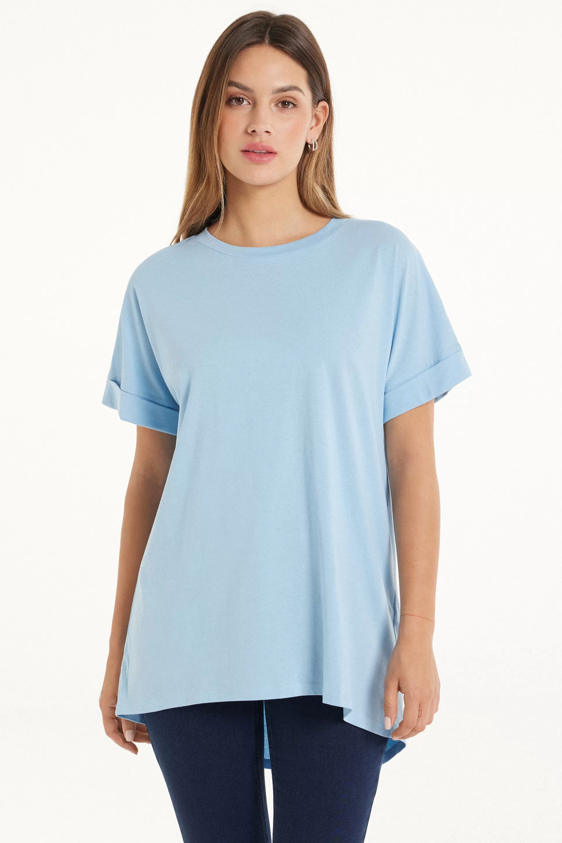 T-Shirt In Cotone Con Risvolto Kimono - Magliette Maniche Corte - Donna | >Tezenis New