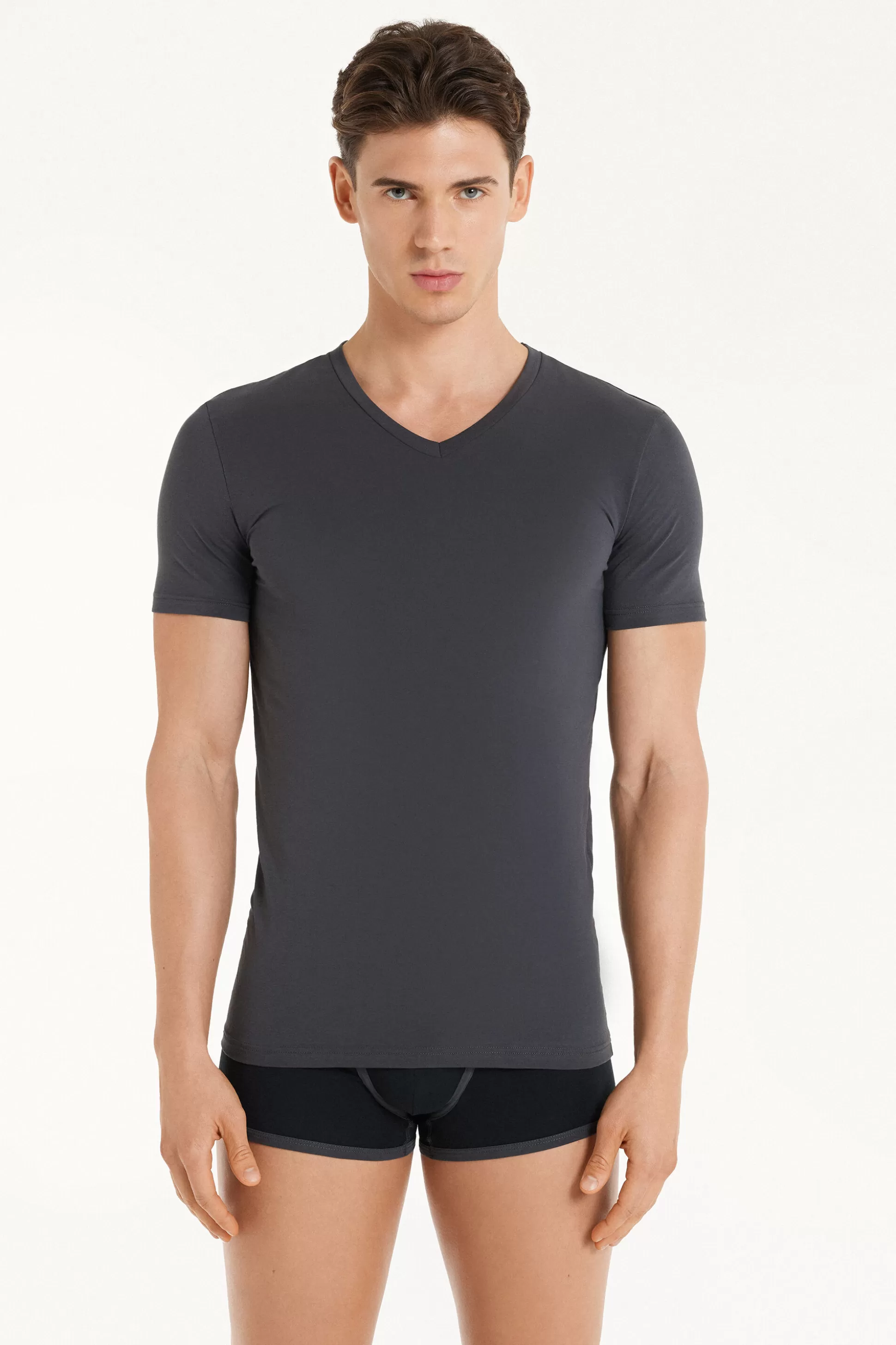 T-shirt Scollo A V In Cotone Elasticizzato - T-shirt E Magliette - Uomo | >Tezenis Best