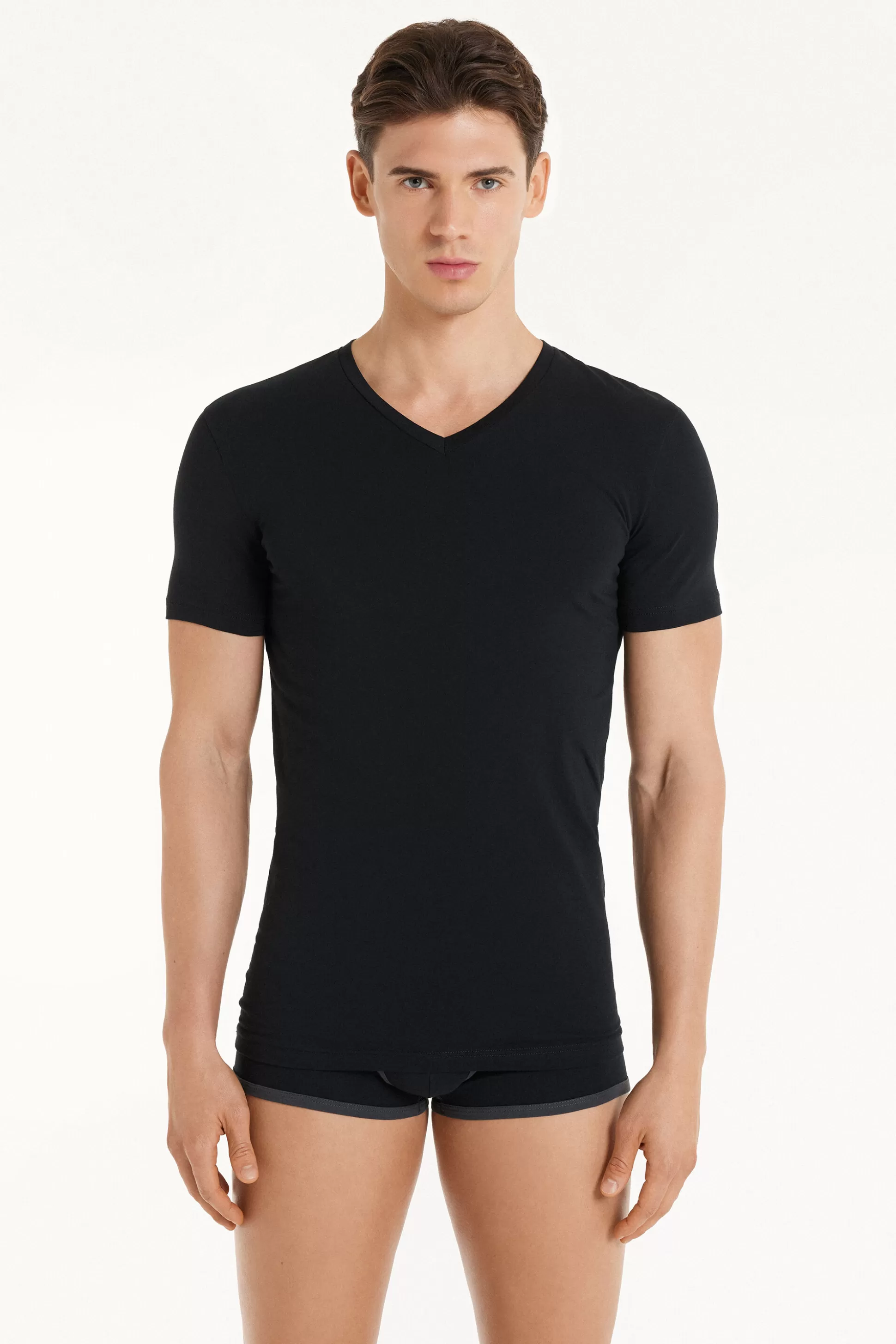 T-shirt Scollo A V In Cotone Elasticizzato - T-shirt E Magliette - Uomo | >Tezenis Cheap