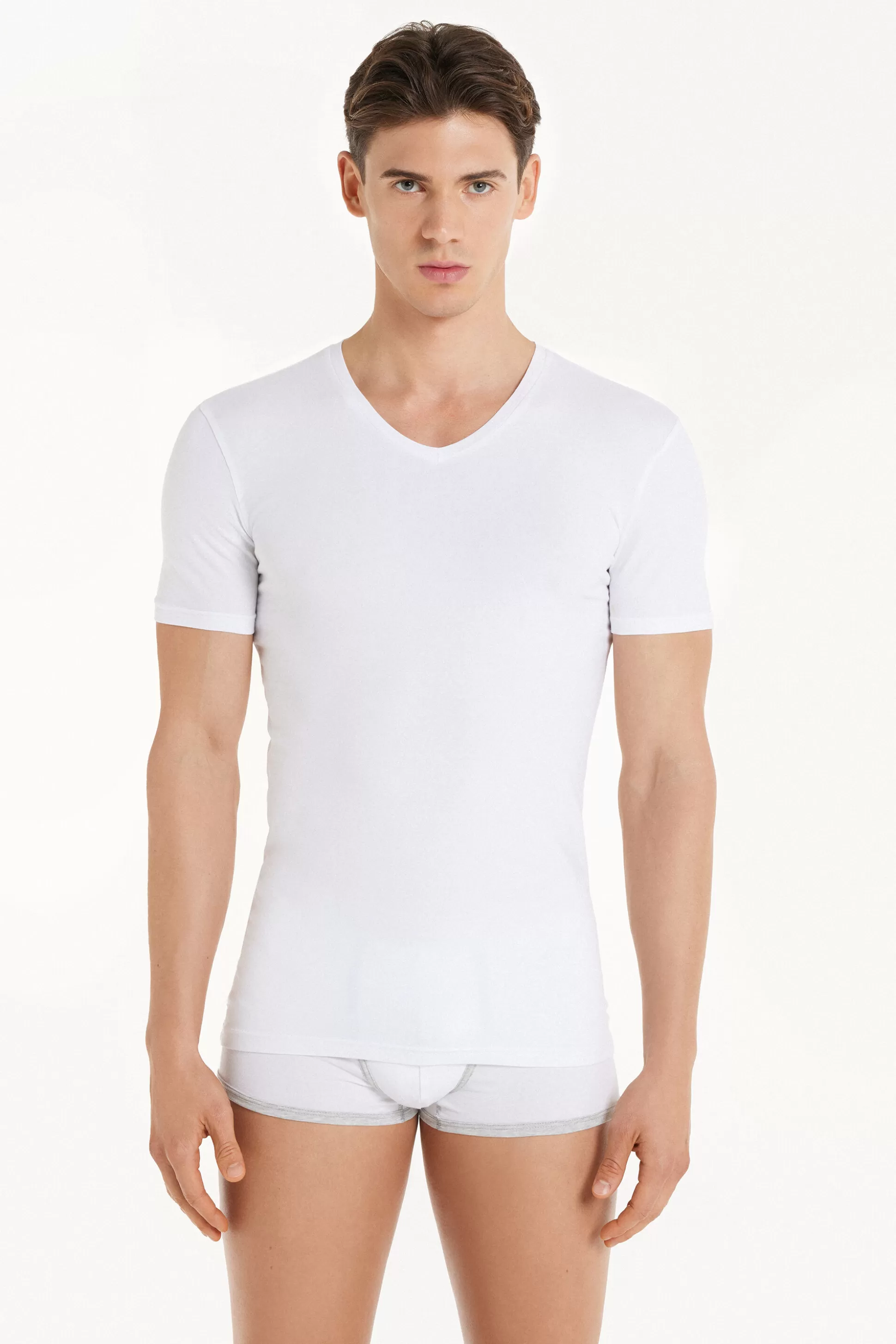 T-shirt Scollo A V In Cotone Elasticizzato - T-shirt E Magliette - Uomo | >Tezenis Online