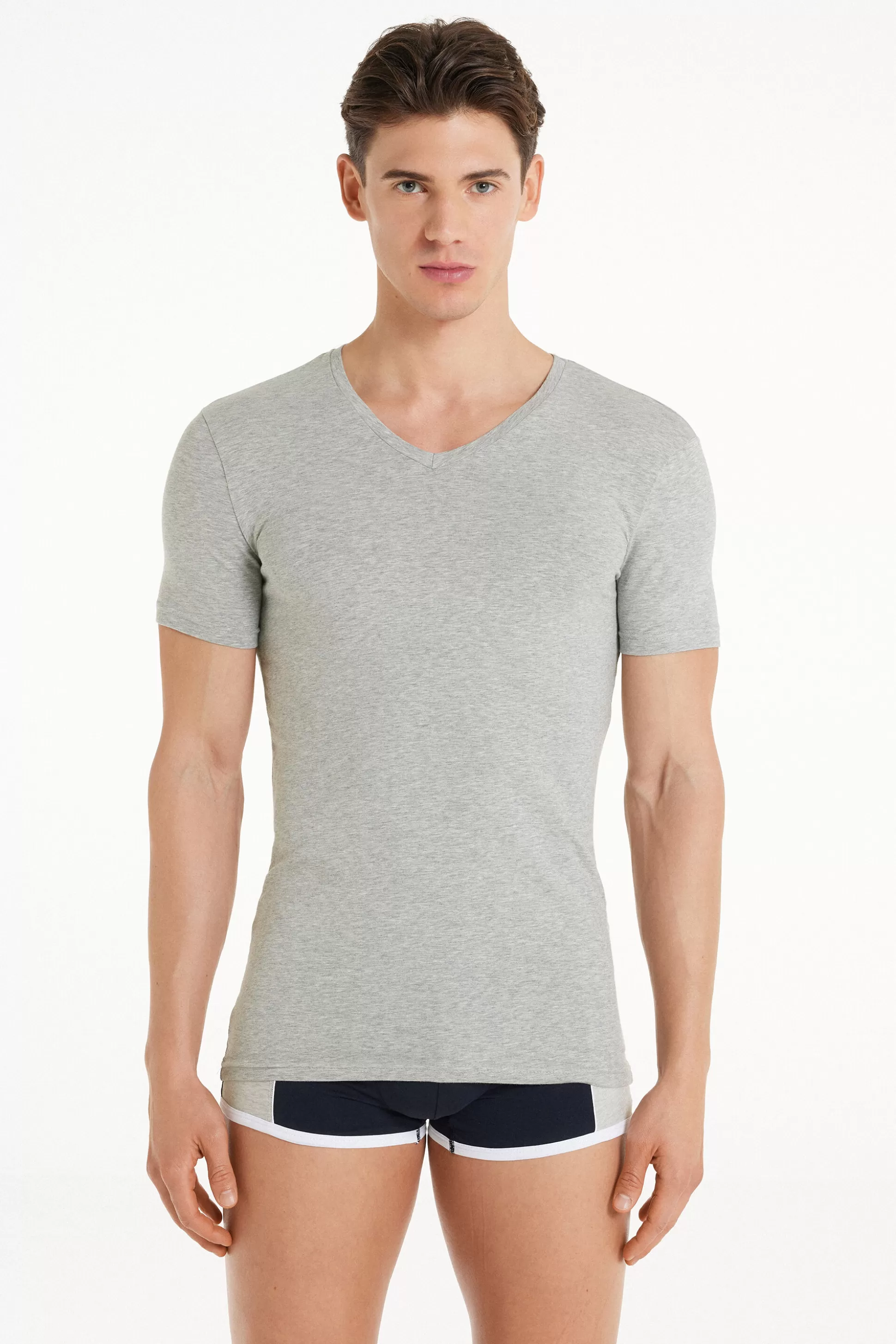 T-shirt Scollo A V In Cotone Elasticizzato - T-shirt E Magliette - Uomo | >Tezenis Shop