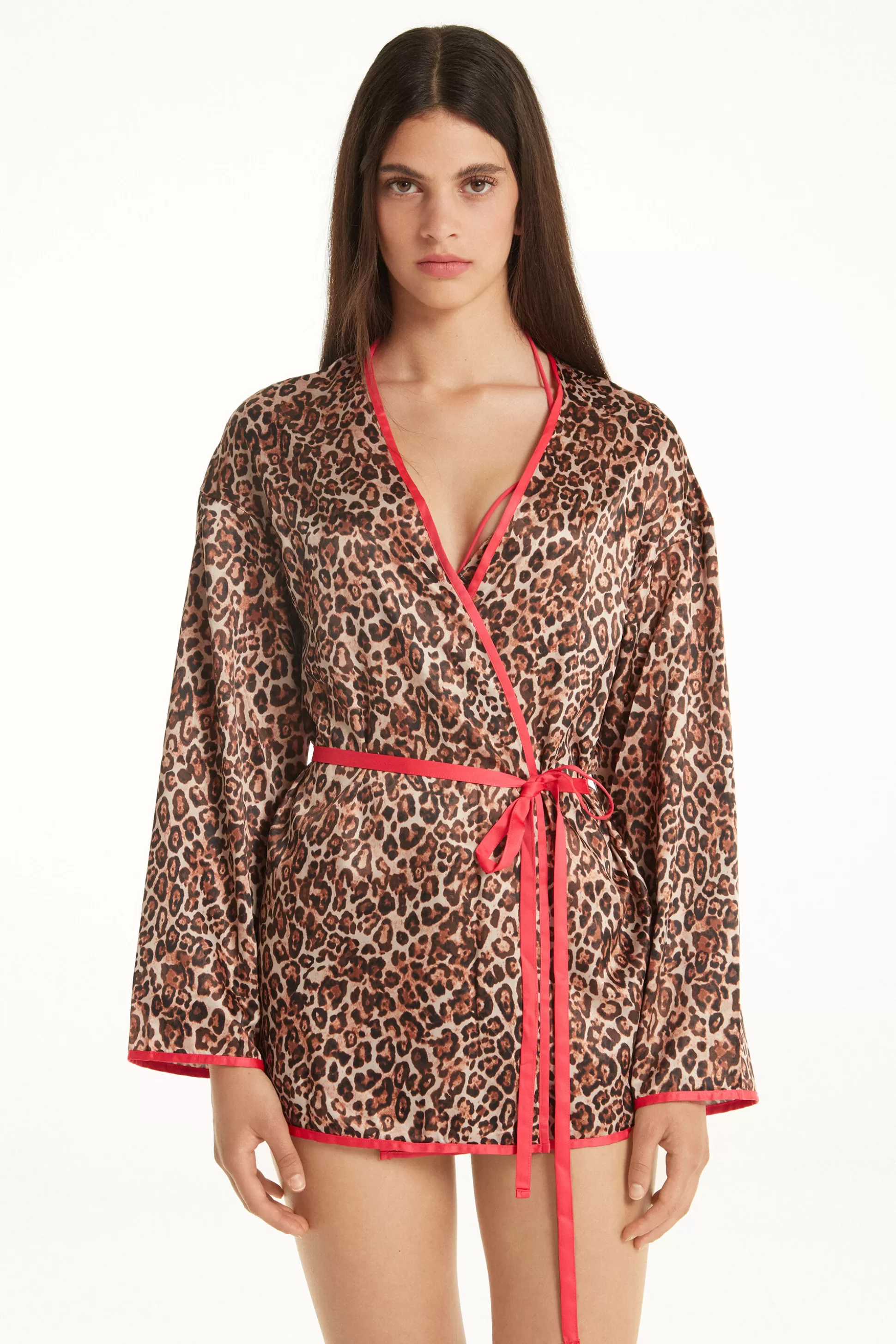 Vestaglia Corta Manica Lunga Con Fusciacca Strawberry Leopard - Camicie Da Notte E Vestaglie - Donna | >Tezenis Hot